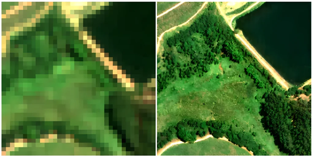 Comparison of 10m (left) vs 1m (right) Resolution